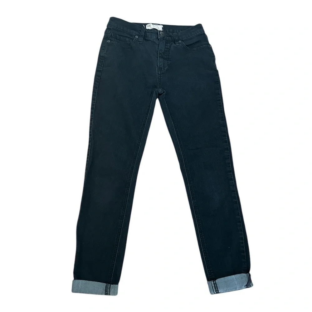 Free People Black Cuffed Hem Skinny Jeans Soft Stretch 5-Pocket Womens Sz 24